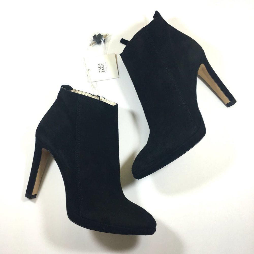 Zara Basic Black Faux Suede Ankle Boot Size 40